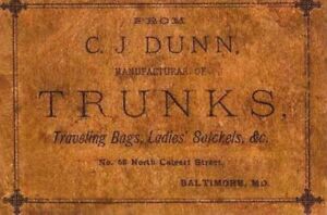 C J Dunn Marker Label Steamer Trunk Chest Sticker Decal Interior Print Old
