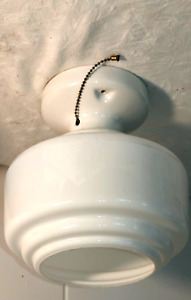 Antique Schoolhouse Milk Glass Flush Mount Ceiling Porcelain Light P S Alabax