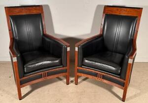 Schuitema Zonen Art Deco Rosewood Leather Upholstered Club Chairs Armchairs