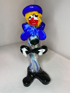 Vtg Original Murano Genuine Italy Glass Clown Figurine 9 5 Hat Bowtie Ukulele
