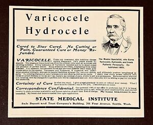 1904 Varicocele Hydrocele Quack Medicine Advertisement No Pain Antique Print Ad