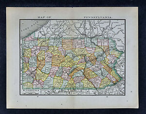 1885 Mcnally Map Pennsylvania Philadelphia Pittsburgh Erie Harrisburg Pa
