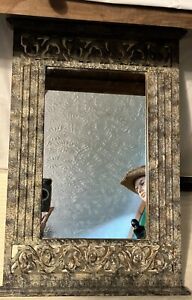 Antique Giltwood Mirror With High Relief Intricate Foliate Carvings