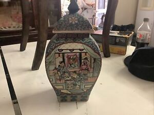 Antique Chinese Famille Rose Hexagonal Porcelain Vase W Characters