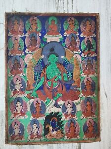 Mongolian Tibetan Antique Thanka Thangka Painting 21 Taras Green Tara 19th C 