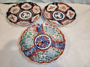 Imari Ware Antique Japanese House Porcelain Plates Set Of 3 Nice 