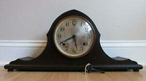 Antique Mantel Clock Wood 2 Bar Chime Sessions Key Great Design 