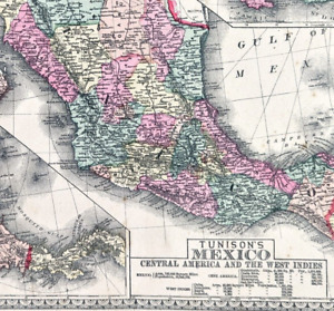 Old 1891 Mexico Map West Indies Original Texas Baja California Railroads Large