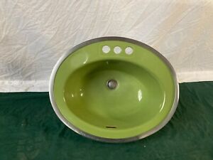 Vtg 21x17 Oval Cast Iron Avocado Green Lime Drop In Bath Sink Old U R 117 24e