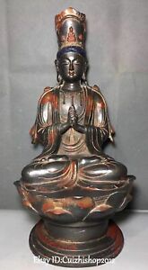 17 Curio Tibet Pure Bronze Seat Lotus Kwan Yin Guanyin Quan Yin Goddess Statue