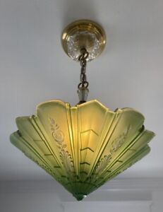 Antique Art Deco Ceiling Chandelier Glass Slip Shade Consolidated C Mid 20 S