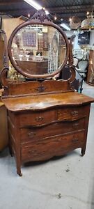 Antique Oak Dresser With Mirror Vanity Base Bar