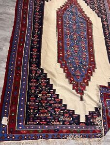 Antique Senneh Turkish Kurdish Natural Dye Wool Area Rug Hand Woven 10x6 Ft