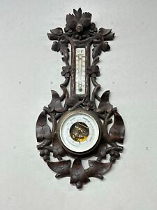 Antique Black Forest Barometer Carved Birds P M Tamson Ornate