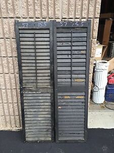 Pair C1900 Victorian Louvered Wooden House Shutters Black 57 H X 15 5 W X 1 3 8