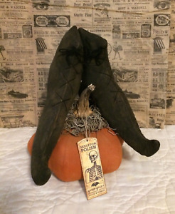 Primitive Witch Boots On Pumpkin Halloween Fall Home Decor Centerpiece