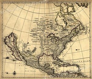 1680s Early Map Of North America New Mexico English Empire 20x24