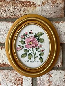 Vintage Flowers Wild Rose Cross Stitch Embroidery Art Victorian Home Decor