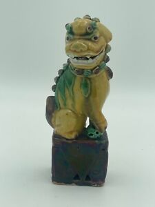 Antique Chinese Sancai Glazed Porcelain Foo Dog Lion Statue Sculpture Figurine