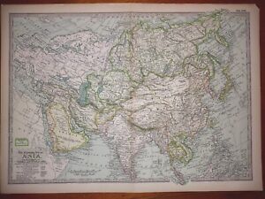 Antique Map Asia 1897 Excellent Condition 12x16 Old Countries Pre War