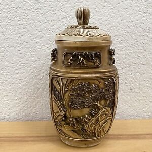 Antique Chinese Carved Soapstone Ginger Jar Lidded Vase 7 5 Ornate Urn Vase