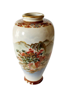 Japanese Satsuma Hand Painted Porcelain Vase Landscape 9 5 