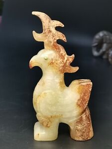 Chinese Jade Bird Figurine Inlaid Gems Jade Ornament Carving Parrot Statue 