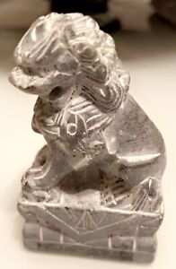 Vintage Chinese Carved Stone Marble Foo Dog Bookend 1 4 1 2 Tall