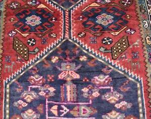 3 5 X 9 5 Rare Vintage Handmade Oriental Wool Runner Rug Geometric Animal Carpet