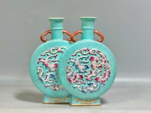 Beautiful Big Chinese Handmade Painting Famille Rose Porcelain Phoenix Flat Vase