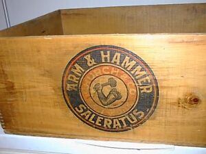 Antique Arm Hammer Soda Wooden Dovetail Vintage Box Crate