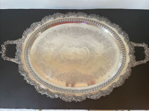 1930s Large Oval Silver Plate Serving Tray Continental Silver Co 25 75 Lx17 5 W