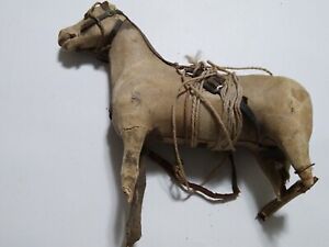 Early Antique German Primitive Paper Mache Wooden Carved Horse Pull Toy No Wheel