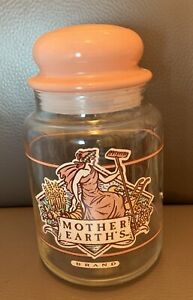 Vintage Apothecary Jar Mother Earth S Brand Glass 1990 Graphics Pink Green Lid