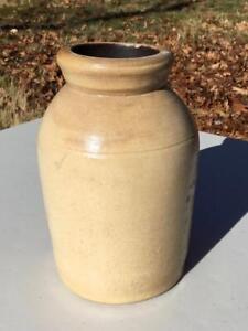 Antique Salt Glazed Stoneware Vase Jar Bottle Lipped Crock 7 1 8 H Country Prim