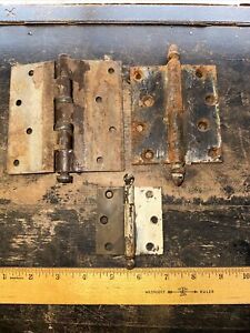 Lot Of 3 Antique Vintage Hinges Rusty Chippy Paint Reclaimed Hinges 