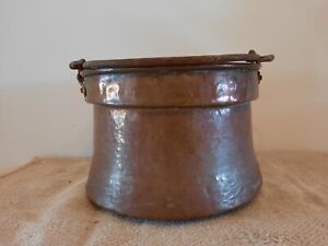 Antique 19th C Copper Kettle Cauldron Planter Pot French 1800s Handmade Hammered