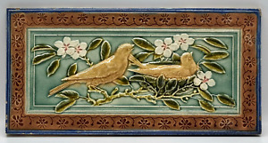 Antique Fireplace Moulded Majolica Tile Birds Design Godwin Hewitt 1890