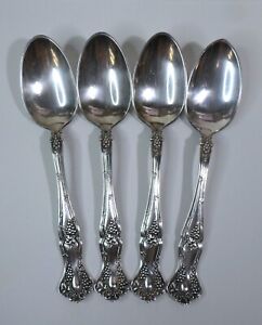 4 Antique Teaspoons Vintage Grapes Pattern Silverplate 1847 Rogers Bros 6 Lng