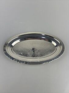 Oneida Silver Plate Oval Engraved Tray 10 Vintage Queen Anne