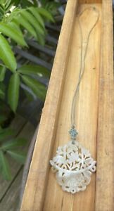 Antique Chinese Translucent Flower Basket Carved Jade Pendant