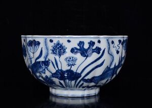 Chinese Blue White Porcelain Handmade Exquisite Fish Pattern Bowl 14562