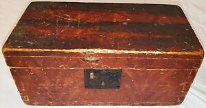Antique 1800s Folk Art Primitive Box Original Red Yellow Grain Paint Tuvi