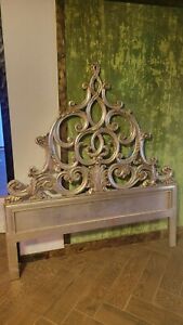 Vintage French Provencial Silver Gilt Wood Full Size Headboard