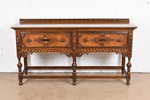 Antique Berkey Gay English Jacobean Ornate Carved Walnut And Sideboard 1920s