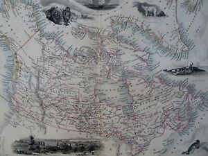 Canada Polar Bear Seal Whaling Montreal 1851 Tallis Decorative Vignette Map