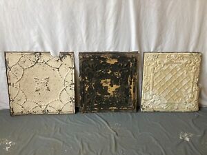 Lot Of 3 Antique Tin Ceiling 2 X 2 Shabby Tile 24 Sq Chic Vtg Crafts 56 23a