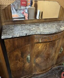 Beautiful Antique Oak Buffet Bar Cabinet With Marble Top Will Ship 