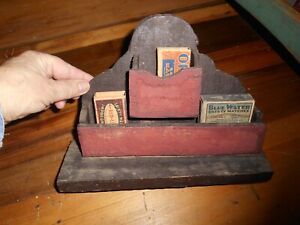 Antique Primitive Wood Wall Box Old Red Paint