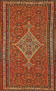 Vegetable Dye Hand Woven Antique Kilim Senneh Orange Reversible Rug 4x7 Carpet